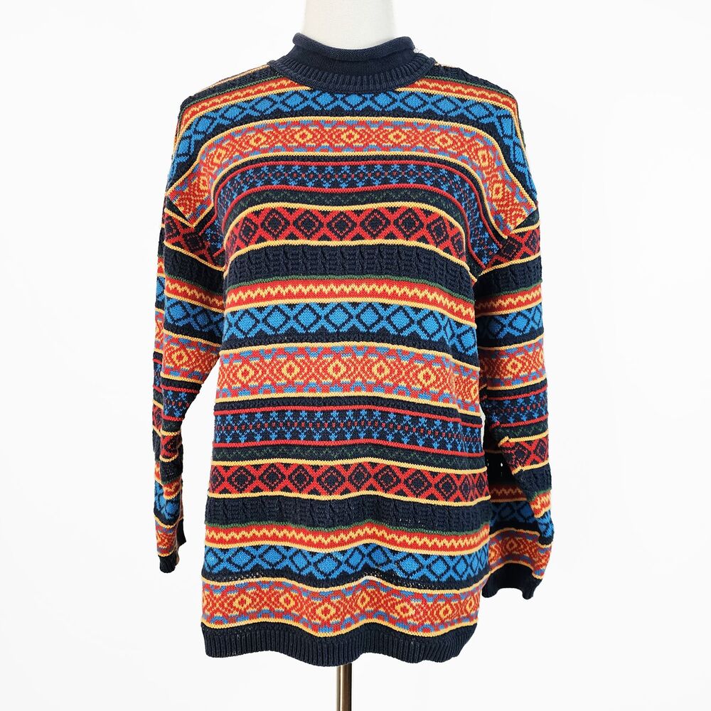 Liz & Co Damaged Distressed Vintage Medium Geometric Sweater